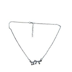 Silvertone Clear Rhinestone Chain Necklace Lobster Clasp 16-18 inches Long